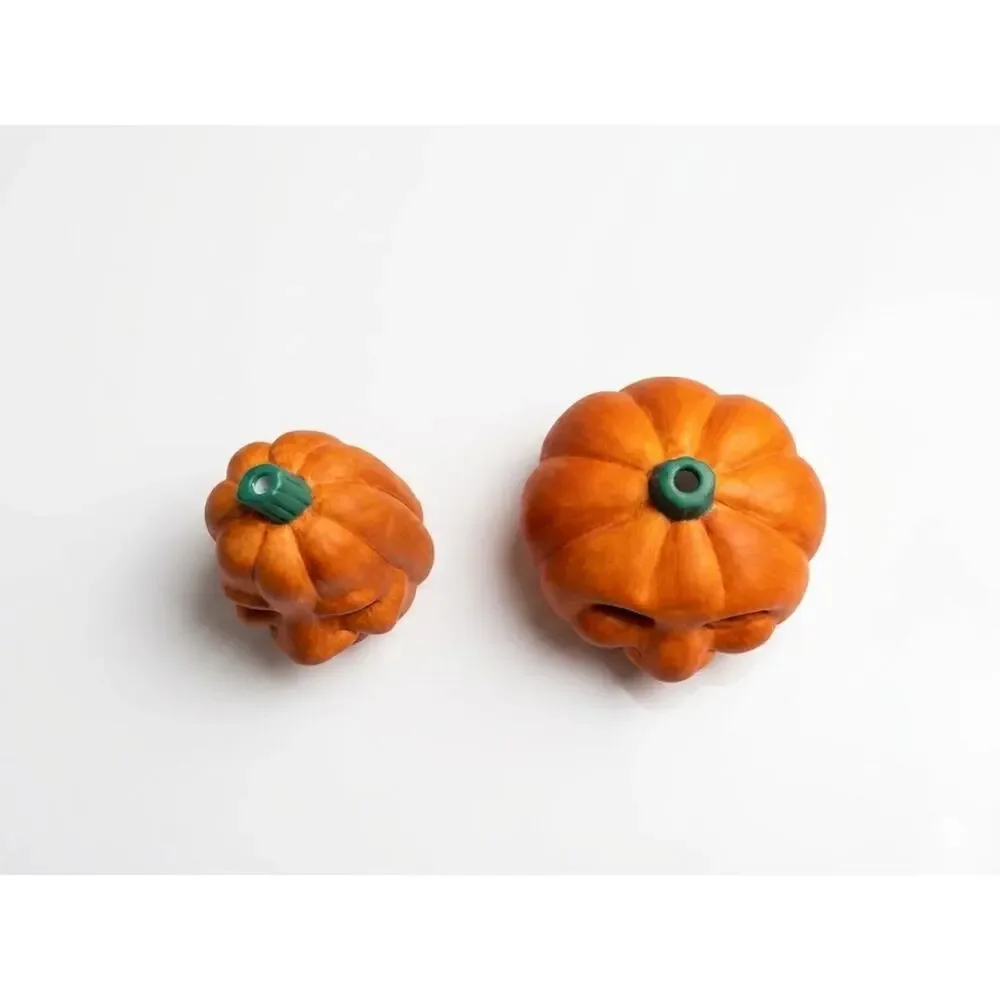 Vintage Pumpkin Figurine Set of 2 - 1990s Tall & Squat Jack-O-Lanterns Halloween